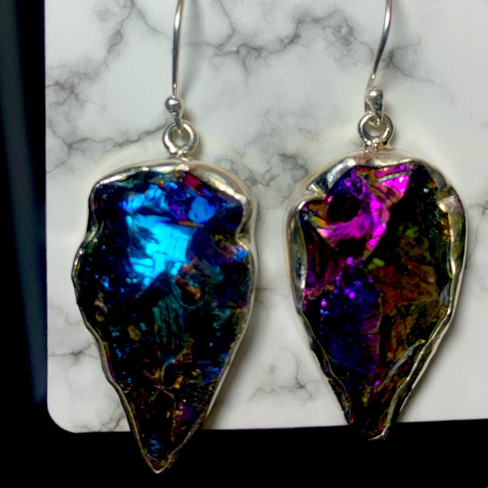 Solid Sterling Carved Rainbow Titanium Arrowhead - image 1